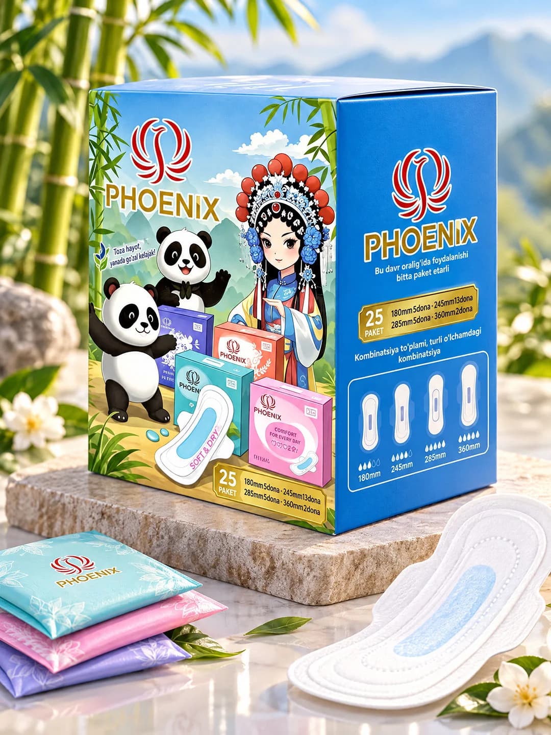 Гигиенические прокладки Phoenix, комбинированный набор 25 шт, 5 размеров